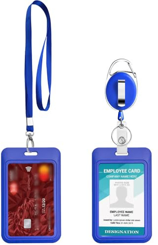 Schiebe-Ausweishalter, 2Stück ID Kartenhalter mit Retractable Schlüssel Vertikale Plastikkarte mit Schutzhülle Ausweishülle aus Hartplastik mit Lanyards für Office School ID Credit (blau)
