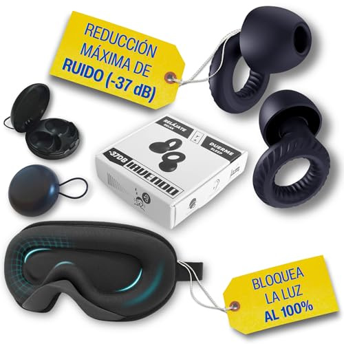 Set Bloqueadores ruido + Antifaz, Especiales para Conciliar el Sueño y Relajarte,Tapones oidos ruido dormir, Tapones para Dormir, Ear Plugs, Antifaz para Dormir, Sleep Mask, Antironquidos para dormir