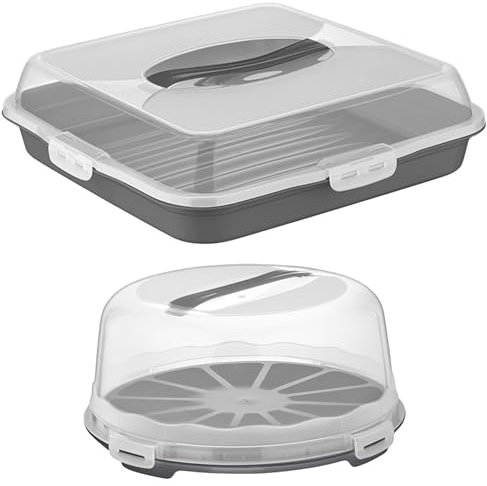 Set de Transport pour Gâteaux et Pâtisseries - Boite à gateau Rond et Rectangulaire, boite gateau, boite a gateau, boite transport gateau, boite a gateau transportable , range gateau (Anthracite)