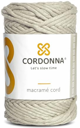 Cordonna Cordón de Macramé de Algodón de 5mm con 25 Hilos 100m Retorcido para Manualidades Cordón de Algodón de Manualidades, para Colgar en la Pared y para Colgar Plantas - Beige Claro