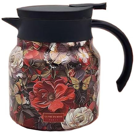 térmica con patrón de flores vintage, dispensador de bebidas de 33.8 onzas, jarra de té con infusor y colador, perfectas para mantener el café, el té y el agua caliente o fría, elegantes y