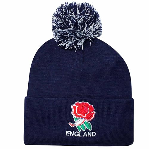 GIFTS 4 ALL England Rugby Crest Woolly Ski Hat, New England Rugby Bobble Hat, England Rugby Match Day Hat, Unisex England Rugby Crest Winter Hat