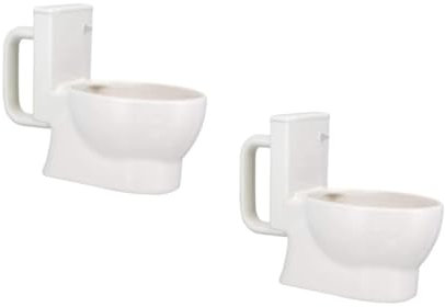 Ciieeo 2pcs Funny Toilet Shaped Cup Toilet Bowl Ceramic Mug for Beer Juice Water Storage Container Funny Gifts for Home Office Use