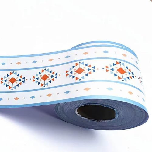 VisitRyl Tapetenbordüre Selbstklebend Blaue Kantengeometrie 12cm X 500cm – Einfache Montage für Wände