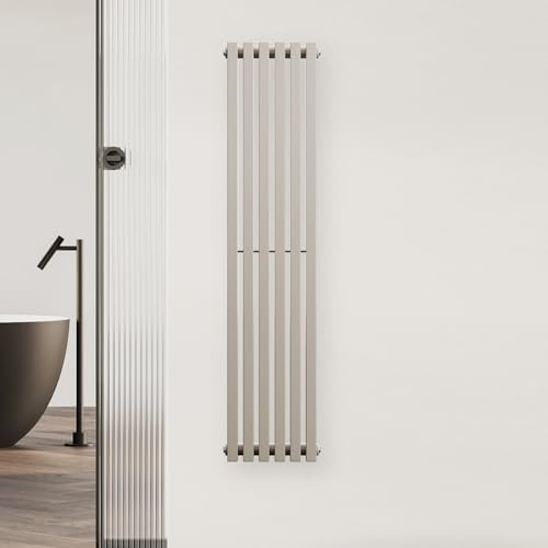 blumfeldt Radiateur Mural - 637 W Design Moderne en Acier, Tubes Chauffants Verticaux, Raccordement Central, Montage Mural, Radiateur pour Salle de Bain & Salon, 25x120 cm, Sable