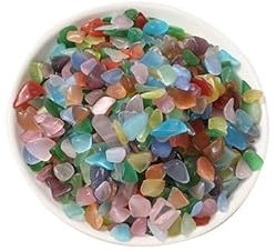 MIROOOO Natural Raw Stones Crystal Cat's Eye Stone Crushed Stone Fishbowl Flowerpot Pavement Diffuser Stone Aroma Stone Decorative Crafts Ornaments for Tumbling, Cabbing, Fountain Rocks(5-7mm1000g)