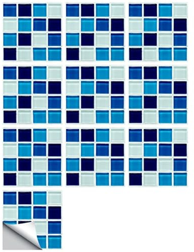 10 Stücke Wasserdichte PVC Fliesenaufkleber 15X15Cm Blau Selbstklebende Mosaik Wandtattoos FüR KüChe Und Bad Abnehmbar Und Langlebig Simulierte Fliesenoptik FüR Glatte OberfläChen
