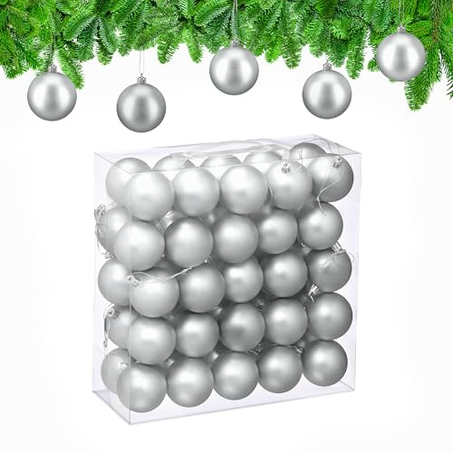 Relaxdays Weihnachtskugeln 50er Set, Weihnachtsdeko, Mattes Design, Christbaumkugel, Tannenbaumschmuck in ∅ 6 cm, Silber