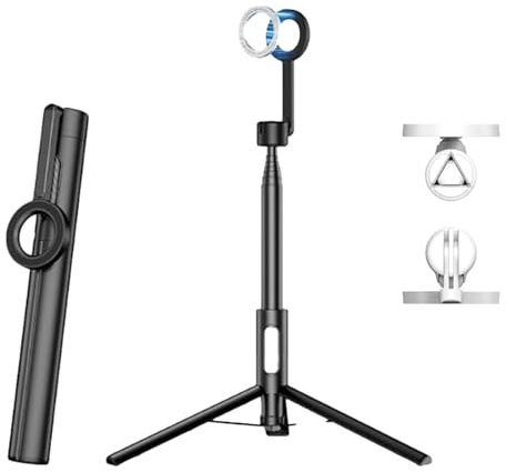 Trépied magnétique pour téléphone portable et perche à selfie, support de voyage portable avec télécommande, rotation à 360 ° pour enregistrement vidéo, streaming en direct et selfies – Noir
