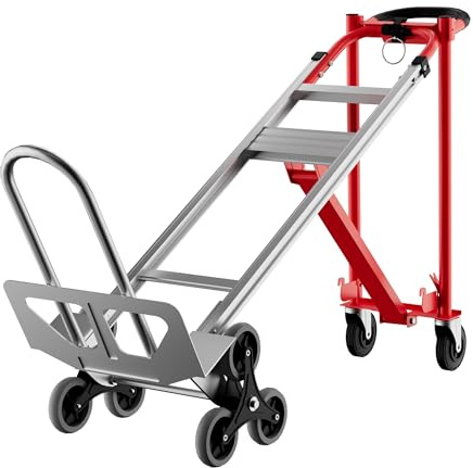 3-in-1 Heavy Duty Convertible Hand Truck, 800 Lbs Capacity Dolly Cart, Aluminum Dolly Hand Truck with Stair Climber Wheels, Stair Climbing Cart for Warehouse Transport & Moving(Red+Silver)