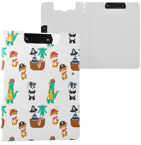 JUMBEAR Portapapeles de dinosaurios de dibujos animados A4 con clips dobles, tablero plegable con tapa, organizador personal ligero adecuado para hospitales, oficinas, escuelas, negocios, suministros
