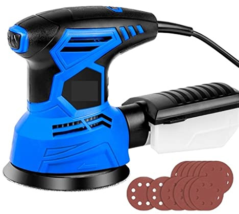 Lijadora de Pared, Lijadora eléctrica orbital aleatoria de 300 W con 21 piezas de lijas de 125 mm, pulidora de recolección de polvo fuerte