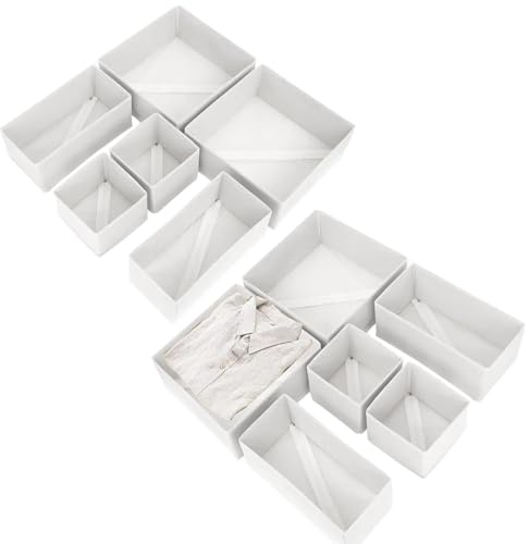 12 Stück Kleiderschrank Organizer Weiß Schubladen Organizer Aufbewahrungsbox Schrank Organizers Wickeltisch Organizers Faltbare Stoffboxen Kleideraufbewahrung für Babykleidung, Unterwäsche Socken
