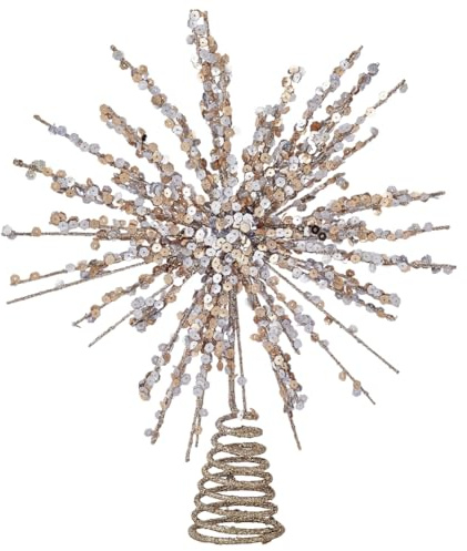 GORGECRAFT 30 x 25 cm julgran stjärna topp julupplyst stjärna träddekoration med ljus glittrande champagne guld järn stjärna display dekorationer för julgran halloween jul konst hantverk