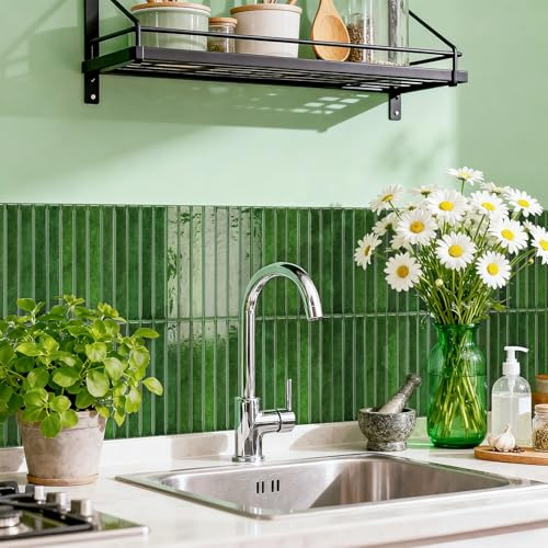 indabyo 20 Sheets Marble Effect Tile Stickers Stick on Tiles Backsplash | Kitchen Bathroom Wall Self Adhesive Vinyl Waterproof Peel and Stick Tile Covers Decals (Green)