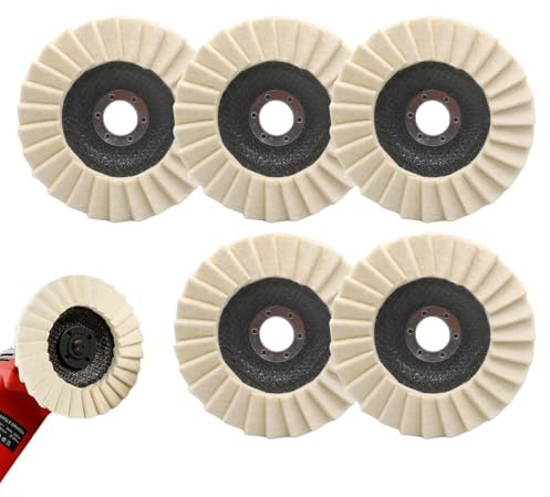 5 Stück Polierscheibe 125mm x 22mm - Filz Polierfächerscheibe Flexibel für Winkelschleifer - Polieraufsatz zum Schleifen von Lack, Holz, Edelstahl & Kunststoff