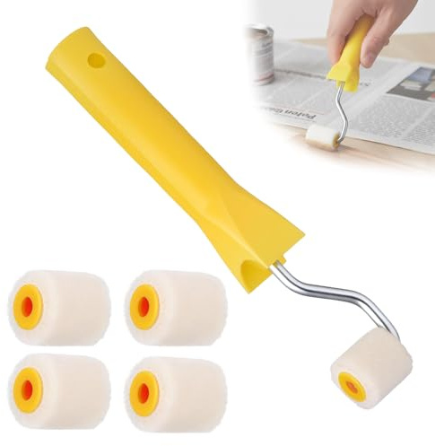 5stück Malerrolle Klein Mit Griffen - 1 Griff+ 4 Rollenbürsten,Mini Farbroller,Farbroller Klein,Malerrolle,Lackrolle,Farbrollerbügel Malerwalze Klein,Für Malerei Ausbessern Von Kanten Oder Ecken Lacke