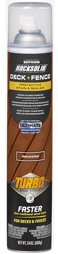 RockSolid Deck+Fence Protective Stain & Sealer with Turbo Spray System | Oil‑Base One‑Coat Protection | Superior Moisture Resistance | UV Resistant | Redwood | 23 oz Aerosol
