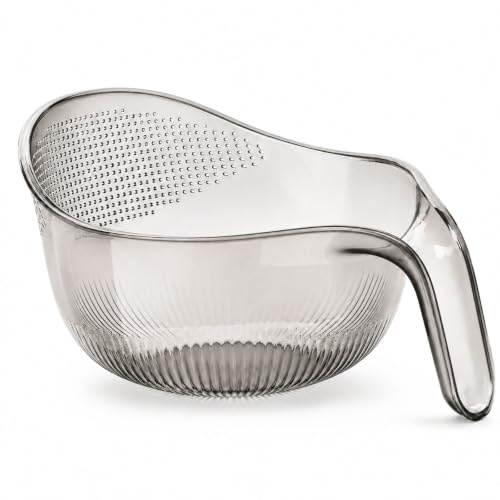 Multipurpose Rice Washing Bowl Strainer with Handle, Fine-Hole Rice Rinser and Kitchen Colander for Rinsing and Draining Rice, Grains, Beans, Fruits and Vegetables (Grey)