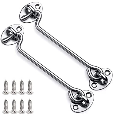 Mgoodoo 8 Inch Hook and Eye Latch,Stainless Steel Cabin Gate Hook 2Pcs | 200mm Cabin Hooks Eye Latch Door Lock Hooks Lock,for Wooden Gates, Window Brace Gate Door Catch Garden Shed