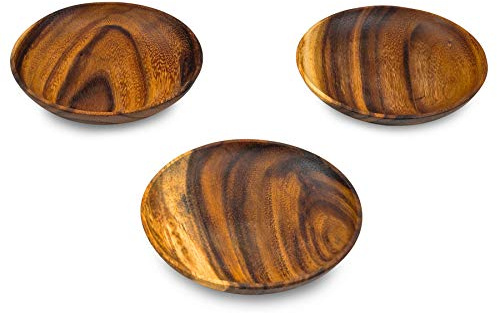 Levandeo Uppsättning av 3 snacksskålar, trä, akacia 15 x 2 cm, rund skål, fruktskål, dekorativ skål, dekoration, bordsdekoration, akaciaträ, trädekoration, förvaring, ordning