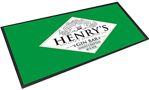 Personalisierbarer Gin-Bar-Läufer, grünes Etikett, Bar-Matte, Läufer Thekenmatte
