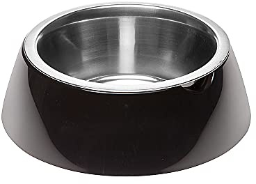 Ferplast Hundenapf Katzennapf Jolie - Hundefutter- und Wassernäpfe aus Edelstahl mit Kunststoffhalterung, rutschfest, klein (0,5 L), schwarz