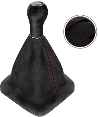 Schaltsack & Schaltknauf für VW Golf 4 IV & für Bora - 23mm - Bj. 1997 - 2006 - 5 Gang - Schwarz Rot - Chrom - Schaltmanschette Schalthebel Manschette für Schaltgetriebe Schaltung A252-13