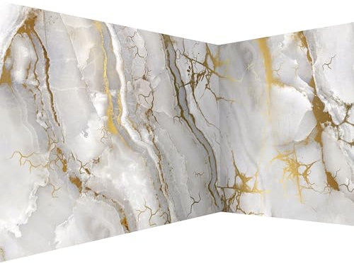 murando Eckfototapete Marmor Stein 550x250 cm Vlies Tapeten Wandtapete XXL Moderne Fototapete Wanddeko Design Wand Dekoration Wohnzimmer Schlafzimmer Büro Flur Marmoroptik Steinwand gold weiß