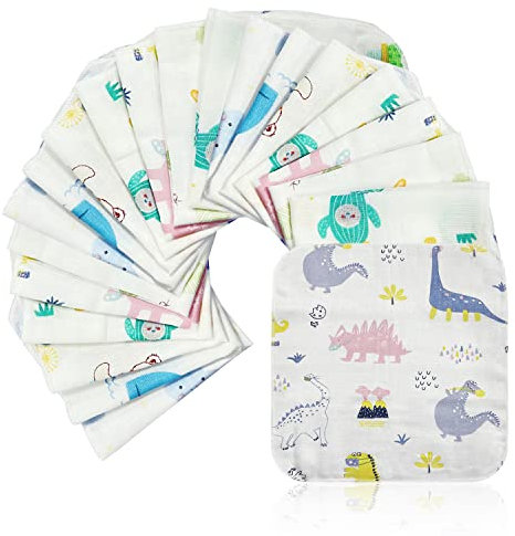 20 Stück Kinderhandtücher, quadratisch, Badezubehör, weiche Gesichtstücher, Handtücher aus feiner Baumwolle, wiederverwendbar, Schlucket-Stoff, Unisex (zufälliges Muster)