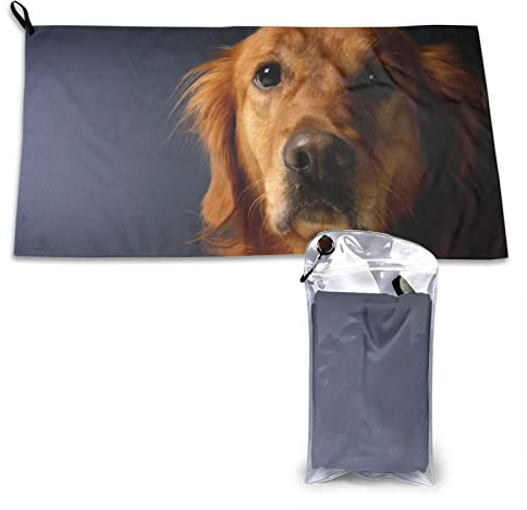 AROONS Schnell trocknendes Handtuch mit Tasche – Golden Retriever bedruckt, super saugfähig, Mikrofaser, Reise-Sport-Handtücher, 80 x 40 cm