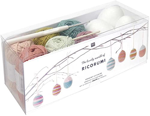 Rico Design Ricorumi Häkelset Ostereier Earthy 6.0 cm 15 Teile Bastelset Polystyrol Baumwolle Ostern DIY Set für kreative Handarbeiten und Dekorationen