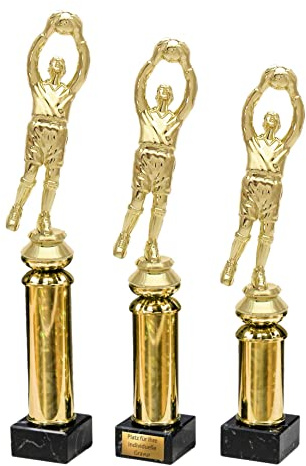 eberin · Fußball Pokal mit Gravur/Wunschtext · Fußball Trophäe · Torwart mit Ball auf Goldsäule/Marmor · Pokal in 3 Größen erhältlich ·