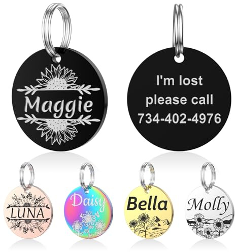 YEHANTI Hundemarke mit Gravur - Hundemarke Personalisiert mit Name, Telefonnummer und Adresse, Edelstahl Namensschild für Halsband, Anhänger Marke für Hunde, Katzen und Welpen (Rund - Sonnenblume)