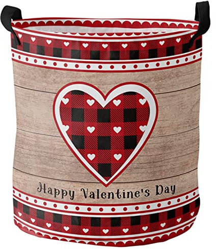 Wäschekörbe Love'S Day Sweet Love Buffalo Plaid Rustikal Aus Holz Aufbewahrungskorb Robust Spielzeugkorb Freistehende Waschekorbsammler Für Bad Spielzeug Waschküche,40X50Cm