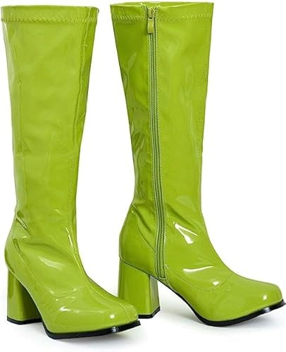 BloomFashion® New Women’s 1960’s 70’s Retro Knee-High Long Heel Boots Ladies Fancy Dress Party Go Go Boots With Side Zip Closure Size 3-12 UK (Green, 6Uk)