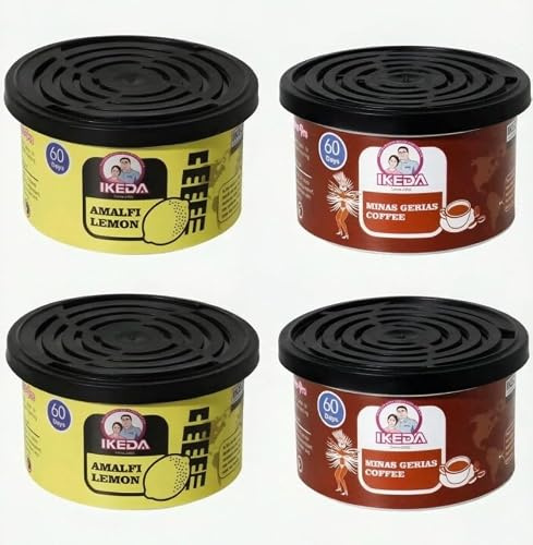ikeda perfume Auto-Lufterfrischer 4er Pack (Limone Coffee, 4pcs) | Kfz-Duftdosen mit Schieberegler, 60 Tage Duft, Geruchsneutralisierer Auto Innenraum,Limone Coffee
