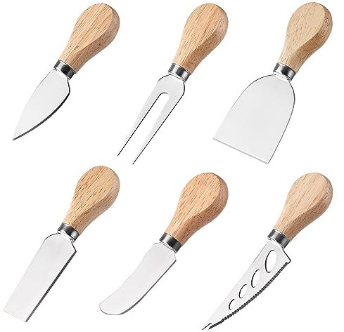 Qianxihu 6-teiliges Käseschneider-Set Käsemesserset mit Holzgriff Käsemesser aus Edelstahl und Käseschaufel-Set für Party Hochzeit Geburtstag