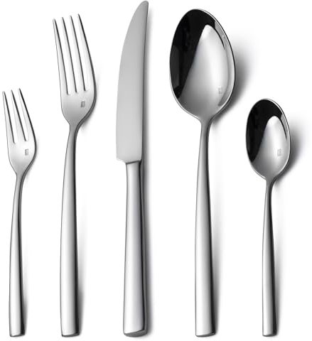 Alata Konrad 18/10 Edelstahl Poliert Besteck Set 12 Personen, Essbesteck 60 teilig, Monobloc-Messer, Glänzend, Spülmaschinenfest