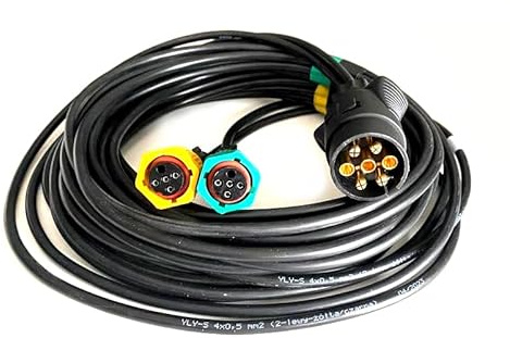 MelTruck Kabelsatz 8m 7-poliger Anhängerkabel für 3-Funktionen-Rückleuchten, 8m, wetterfest, mit 7-poligem Stecker und 2X 4-poligen Steckverbindern, schwarz, für Anhänger & Landwirtschaft