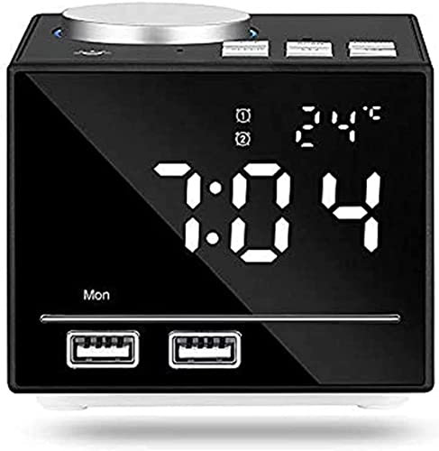 LEONYS Dual Alarm Clocks Radio - Weekday/Weekend Mode, 0-100% Dimmer, Wake Up Sounds, Adjustable Volume, FM Radio with Sleep Timer, Battery Backup, Small Size for Bedroom