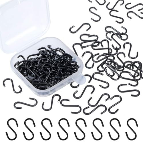 XKSOCT 100 Pezzi connettori Piccoli in Metallo a Forma di S,con Scatola,Mini S Ganci di 304 Acciaio Inossidabile,per Gioielli Pendenti Craft Fai da Te, Gioielli da Appendere,1.0 * 14MM,Nero