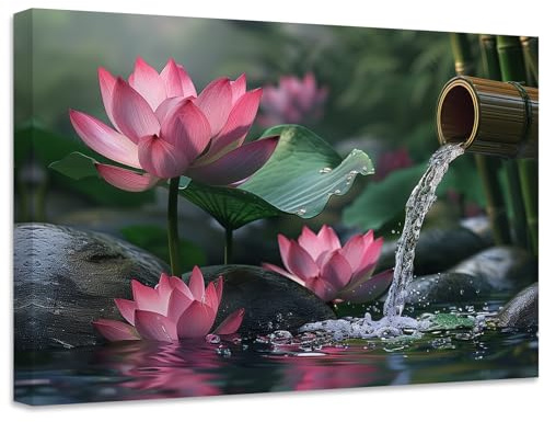 ZXHYWYM Zen Leinwandbilder Lotusblumen Bild Drucke rosa Seerose Natur Spa Gemälde Badezimmer Kunstwerk für Meditation spirituelle Dekoration (Bild-3, (40.00 x 60.00 cms))