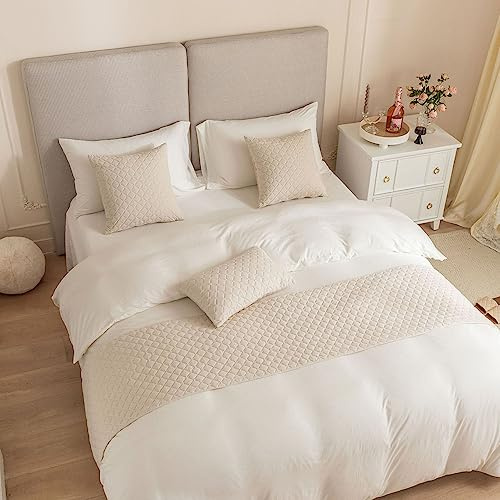 DSAoTeng - Camino de cama y funda de cojín a juego, caminos de cama jacquard reversibles, bufandas, decoración del hogar, hotel, ropa de cama, toalla, colcha protectora (beige, 45 x 45 cm (1