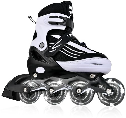 MGYZM Pattini in linea per ragazze, pattini a rotelle per ragazze, pattini in linea per bambini con ruote illuminate, pattini per ragazzi per sport indoor (Nero, Small(30-33 EU))