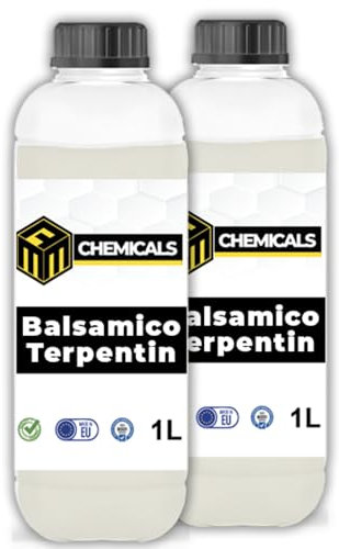 MRM CHEMICALS 2x Balsamterpentinöl 1L 1 Liter Lösungsmittel für Ölfarben, Terpentinöl für Ölmalerei, Reinigungsmittel Pinselreiniger, Lösen von Wachsen Paraffinen, Natürliches