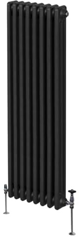 Radiatore Termosifone a 3 Colonne 1800mm x 382mm Moderno Centralizzato Nero in Acciaio Inox Verticale a Parete Cucina Soggiorno Bagno Kit di Fissaggio e Spazzola Inclusi