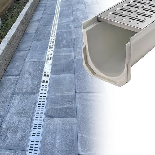 Blazea Abflussrinne Aussen 20 cm/25 cm Breites Abflussrinnensystem, Bodenablauf für Dusche, Badezimmer, Waschbecken, Außen-Drainageset für Hof, Terrasse, Garten, Gehweg(Size:20x20cm(7.9x7.9))