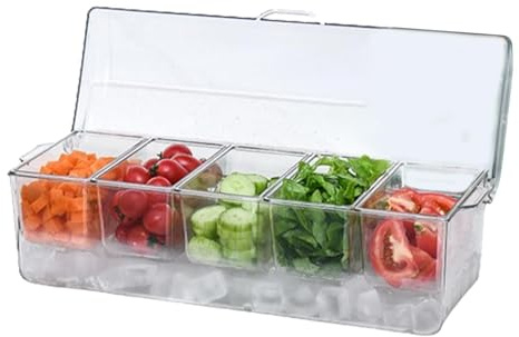 Whrcy Plateau à Condiments Réfrigéré Avec Couvercle - 5 Compartiments, Conteneur de Serveur Glacé, Plateau de Service