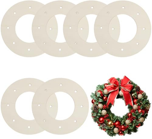 CREATCABIN 6 pz Cornici per Ghirlande in Legno Anelli per Ghirlande per Artigianato Fai-da-Te Ghirlande Natalizie Rotonde Appese Ornamenti Decorazioni Cerchio in Legno Non Finito con Foro per 20x20cm